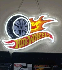 16"x10" Hot Wheels Flames Gift Vivid LED Neon Sign With Dimmer USB Powered Light