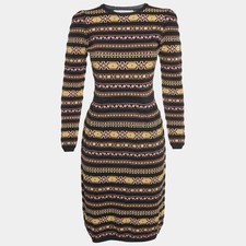 Valentino Multicolour Stripe Stretch Knit Midi Dress S