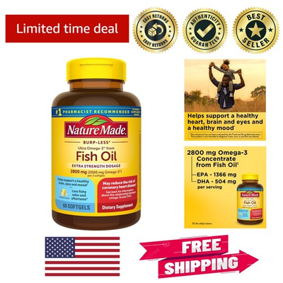 #ad Extra Strength Omega 3 Fish Oil 2800mg Softgels 60 Count Heart amp; Mood Support $47.49