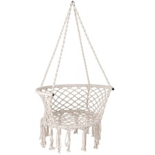 Hammock Chair Macrame Swing, Hanging Cotton Rope Chair w/ Heavy Duty Metal Frame