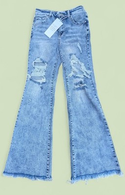 Risen Jeans Los Angeles - High-Rise, Distressed Wide-Leg Jeans - Sz 9/29 RDP5245