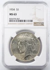 Certified 1934 Peace Dollar Silver NGC MS63 $1
