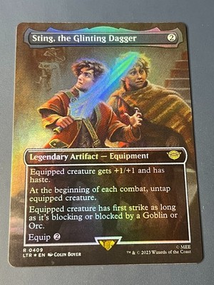 1x FOIL BORDERLESS STING, THE GLINTING DAGGER - Herr der Ringe - MTG - Magic
