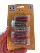New Crafter  s Square Pkg Five 1 Oz Bottles Glitter Pink Silver Gold Peach