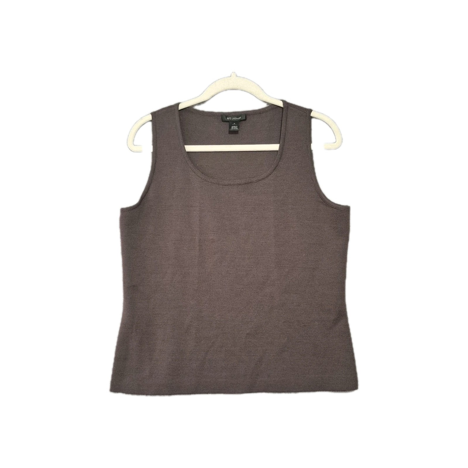 St. John Women's Brown Knit Scoop Neck Minimal Wool Blend Tank Top M
