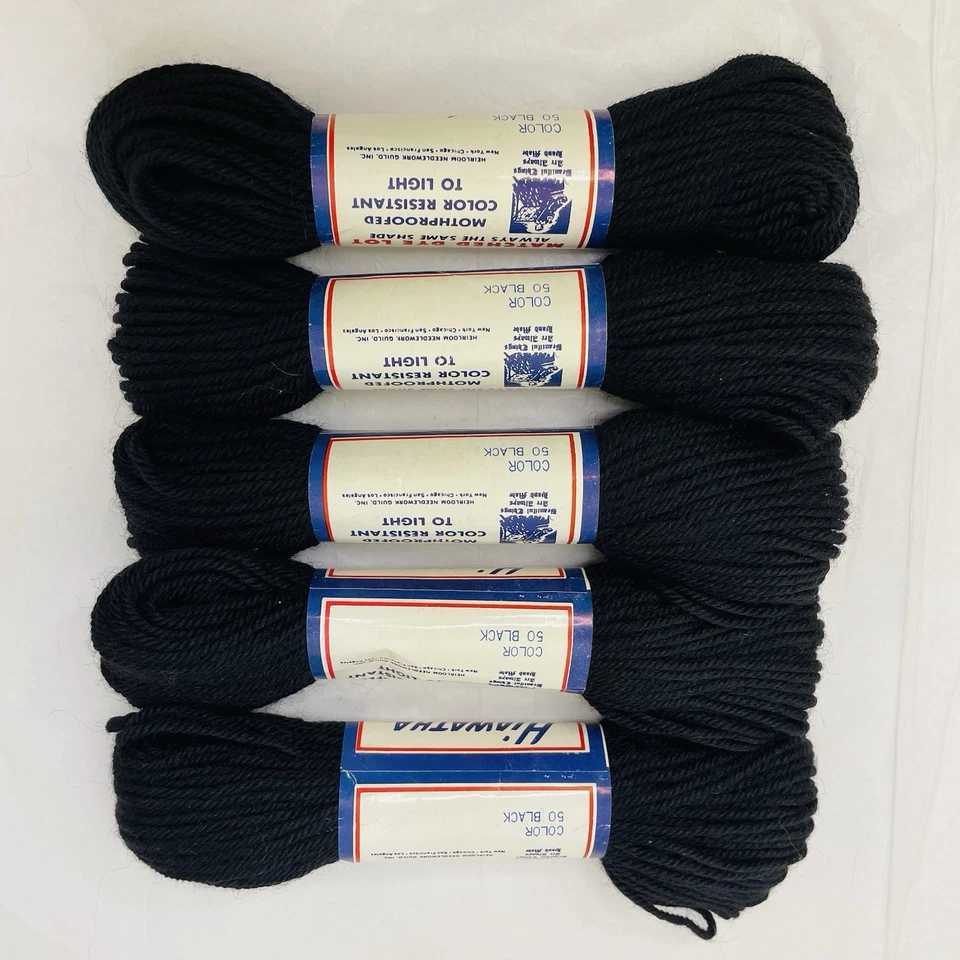 5 Black Hiawatha Real Needlepoint Virgin Wool 40 Yards Skeins #50 England - Image 3 of 4