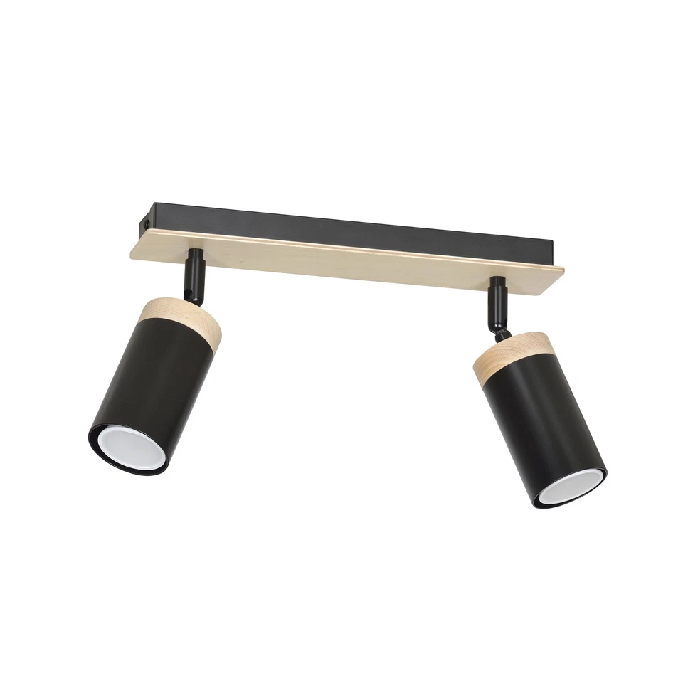 Deckenstrahler Schwarz Metall Holz 42cm lang GU10 Skandinavisch Wohnzimmer Lampe - Bild 1 von 1