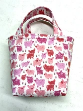Handmade Fabric Lined Mini Tote Bag/Gift Bag Reusable White Piglet Print New