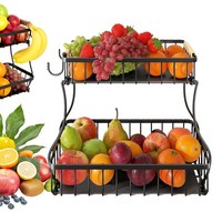 Schwarzer Obstkorb 2 Ebenen Aus Eisen FüR Obst GemüSe Brot KüChe Mit Griffen