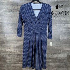 Talbots Petite Polka DOt Long Sleeve Dress Size 8P
