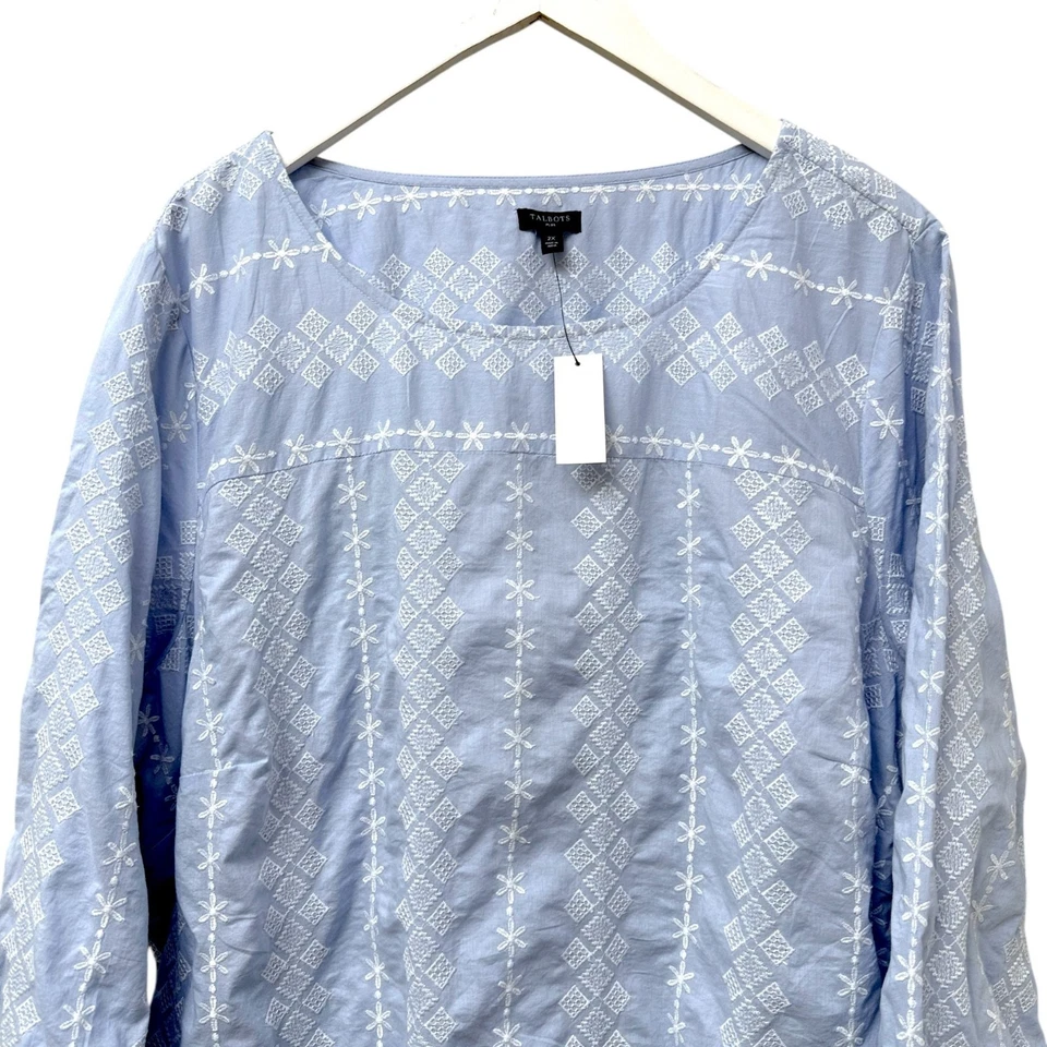 Blusa boho azul claro para mujer TALBOTS bordada talla grande 2X nueva con etiquetas Foto 2 de 4