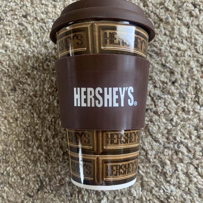 Hershey’s Ceramic Coffee/Porcelain Cup Travel Mug 12oz Silicone Grip + Lid
