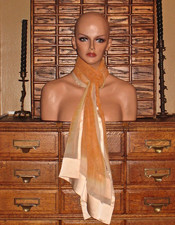 1980s Long Peach Silk Chiffon Scarf with Satin Binding. Pristine Condition.
