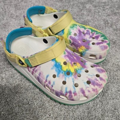 Crocs Classic Hiker Peace Out Clog Tie Dye Multi Color Platform Sandals W11/M9