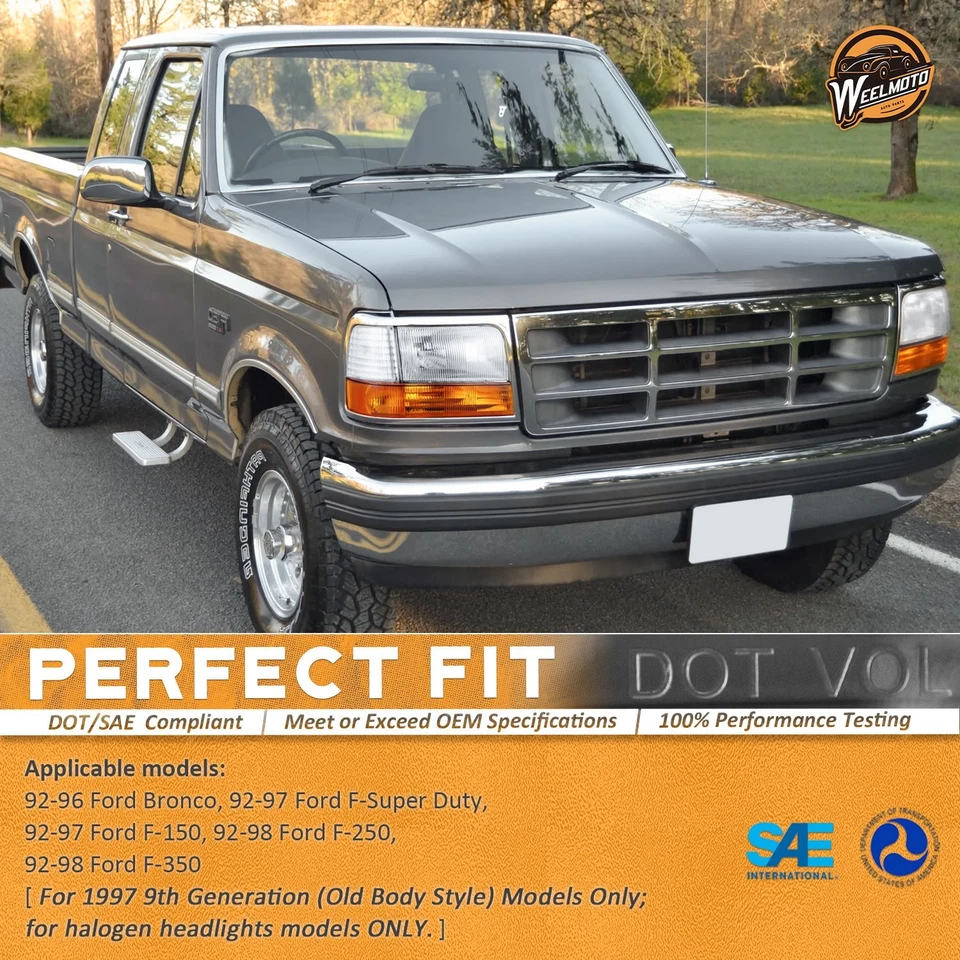 Pair Headlights Chrome For 1992-1997 Ford F150 F250 F350 1992-1996 Ford Bronco Foto 2 de 4