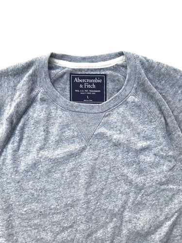 Abercrombie Fitch AF Mens M Heather Gray Fleece Short Raglan Sleeve Crew T-Shirt - Picture 2 of 5