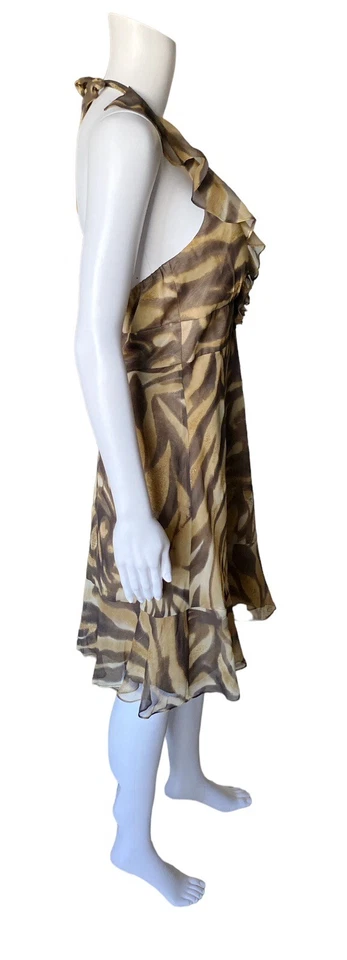 Vestido halter de cóctel con volantes estampado animal de seda talla 4 Muse BOSTON APROPIADO para mujer Foto 3 de 4