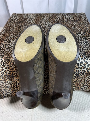 ETIENNE AIGNER “COPA” BROWN MONOGRAM PEEP TOE PUMPS SIZE 7M - Picture 7 of 9
