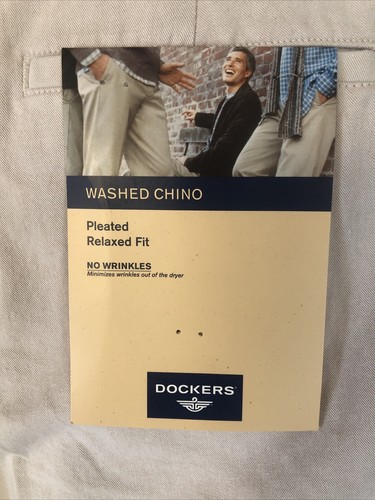 NWT Dockers Washed Chino Pleated Relaxed Fit Men's Beige Pants Trousers 38x32 - Picture 5 of 6