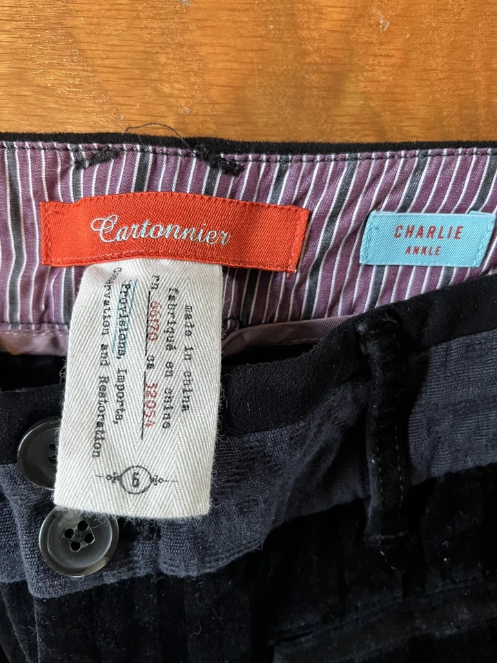 Cartonnier Women’s Size 6 Black Velveteen Pin Striped Pants - Image 2 of 2
