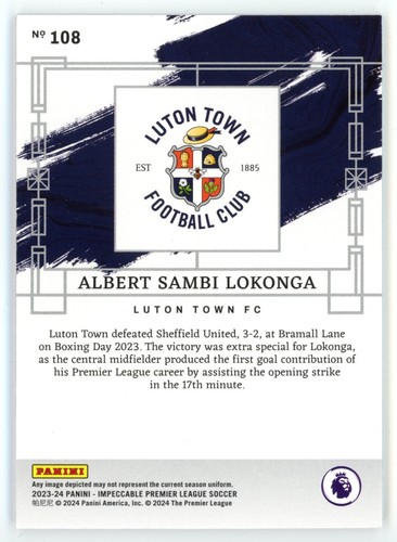 2023-24 Panini Impeccable #108 Albert Sambi Lokonga (08/10) Holo Gold Luton Town - Picture 2 of 2