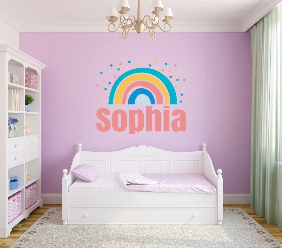 Calcomanía de pared con nombre personalizado arco iris - arte de pared moderno con nombre boho arco iris personalizado Foto 4 de 4