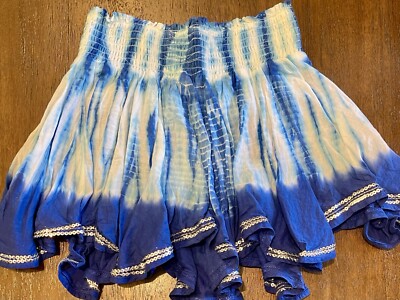 Justice Girls Skort Tie Dye Light Blue Dark Blue w/ Sequin Trim Wavy Edge Sz 10