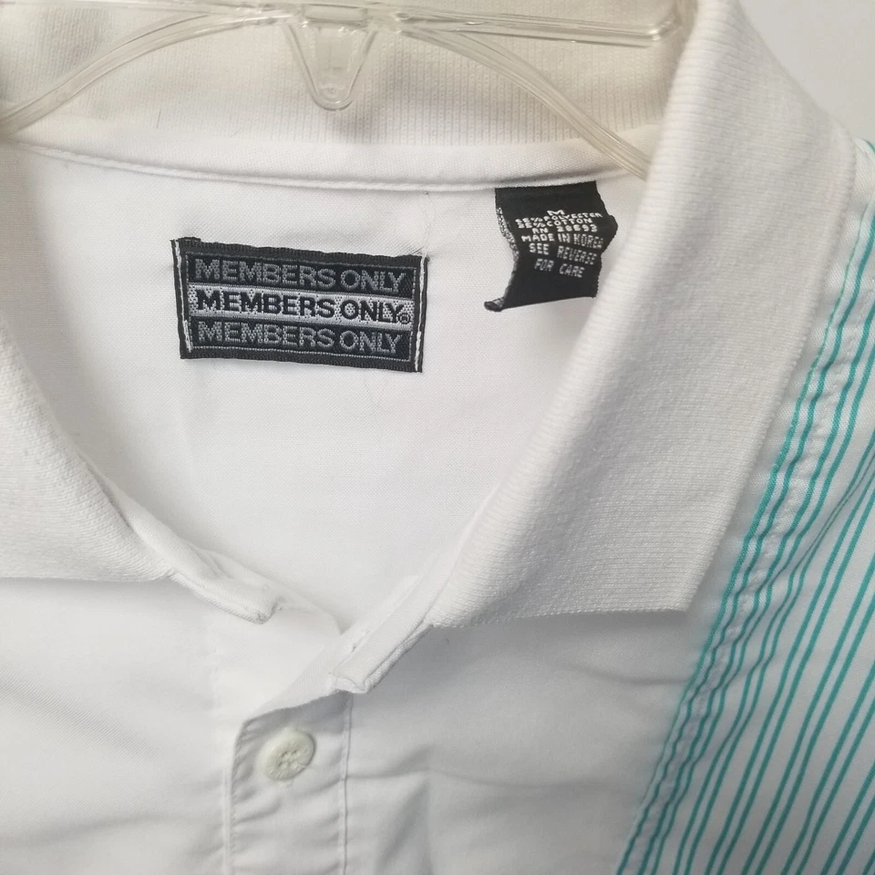 Members Only Vintage Pullover Shirt Mens M White Striped Short Sleeve - Image 2 of 4