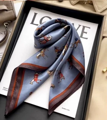 POBING SEIDENTUCH 53*53cm•REINE SEIDE•100%SEIDE•FOULARD•STIRNBAND•HALSTUCH PFERDE BLAU
