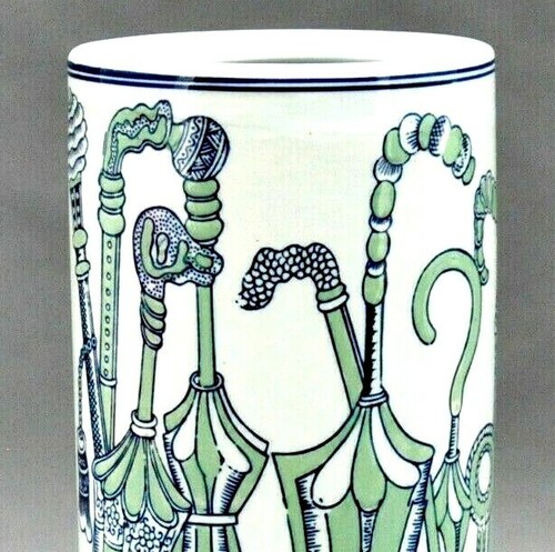 Classic Umbrella Stand Ceramic 18" Round Tall Retro Victorian Green Holder - Picture 6 of 13