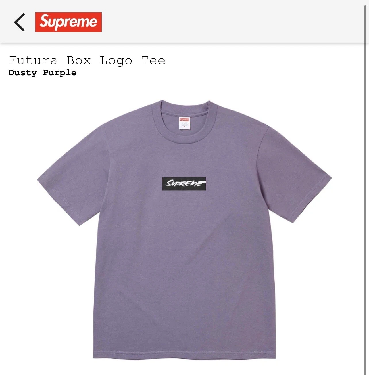 Neuf Supreme Futura Box logo violet poussiéreux taille M