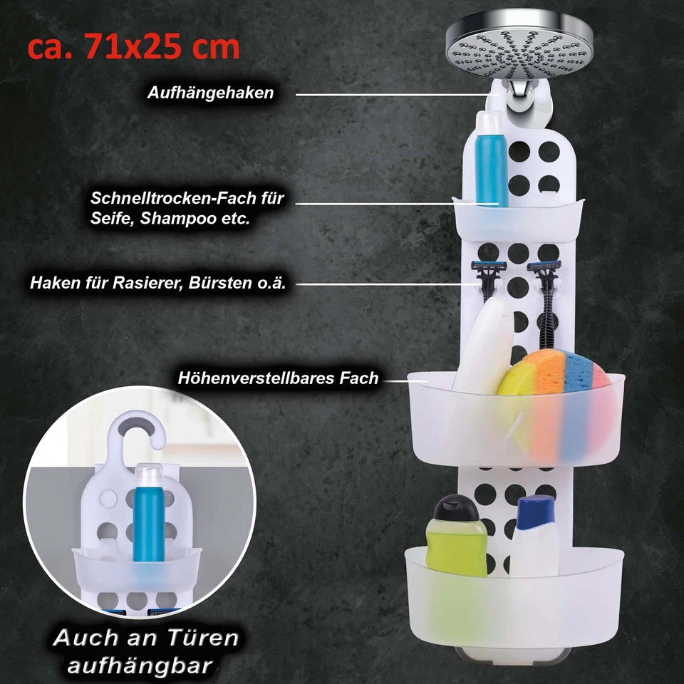 Duschkorb Verstellbar Duschablage mit Haken Badkorb Aufbewahrungskorb Kunststoff - Bild 3 von 3