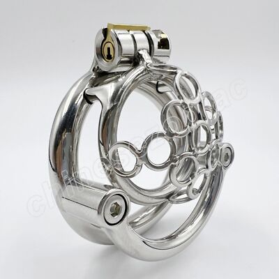 Male Honeycomb Flat Cage Ring Lock Chastity Belt Sleeves Stainless Steel