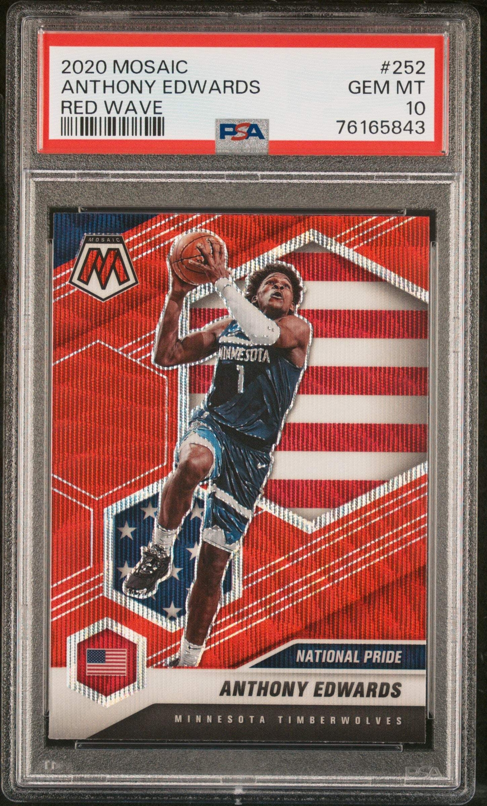 Graded 2020 Mosaic Anthony Edwards #252 Red Wave Rookie Basketball Card PSA 10