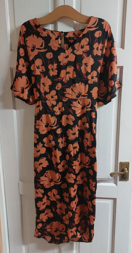 V by Very Curve Midi Dress Floral Print Coral Black Size Uk 16 Womens - Picture 5 of 8