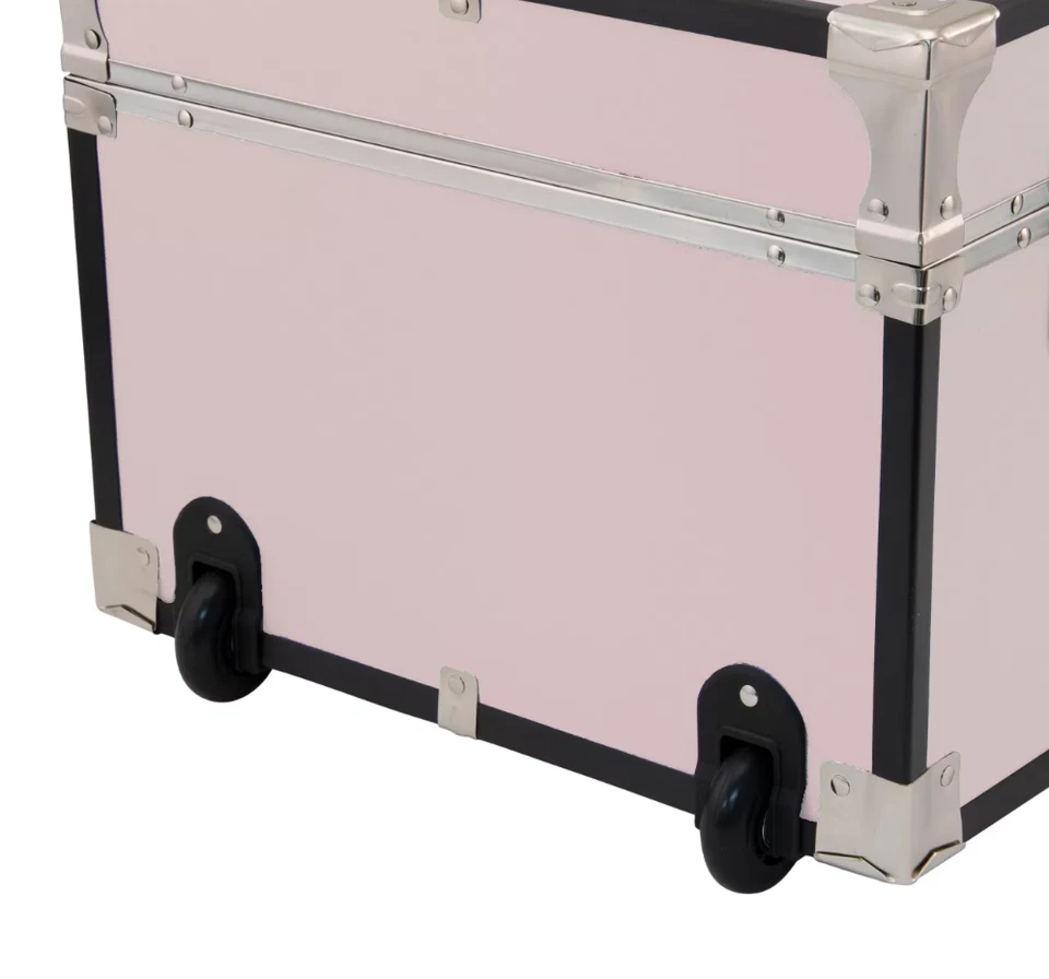 Baúl taquilla rosa rubor con ruedas cofre de almacenamiento equipaje de viaje dormitorio universitario Foto 4 de 4