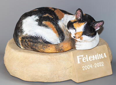 Pet Memorial Tombstone Grave Marker Plaque Cremation Urn Calico Cat Loss Tribute