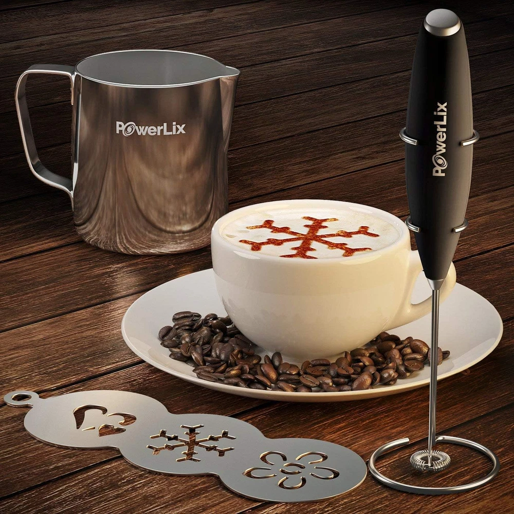 Milk Frother with Stand Set Handheld Battery Operated Electric Foam Maker Frothe