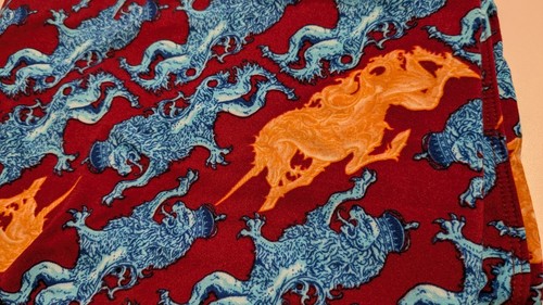 TC LuLaRoe Tall & Curvy Red Legging Blue Orange Mystical Mythical Dragon Lion - Picture 2 of 7