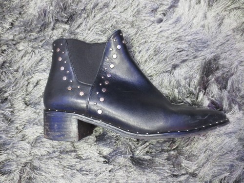 Steve Madden Womens Leather Boots 7.5 Black Silver Studded Chunky Heel Booties - Bild 7 von 11