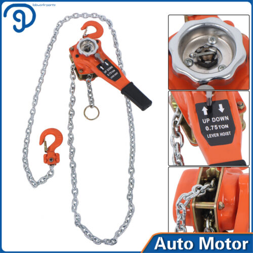 3/4 Ton 1650 lbs Capacity Manual Lever Chain Hoist W/ G80 Chain 10FT/3M