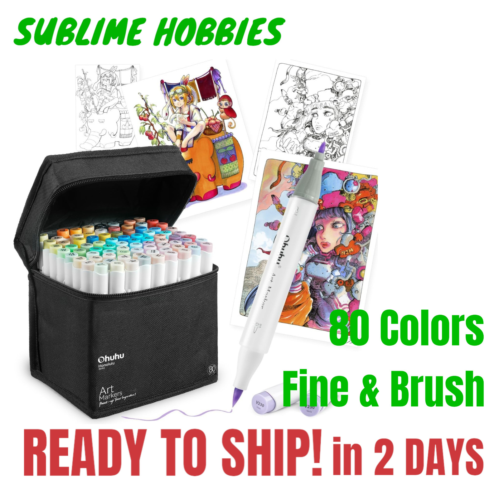 Ohuhu Marker Pens 80 Colors Fine & Brush Tip Set - Pastel Illustration Markers