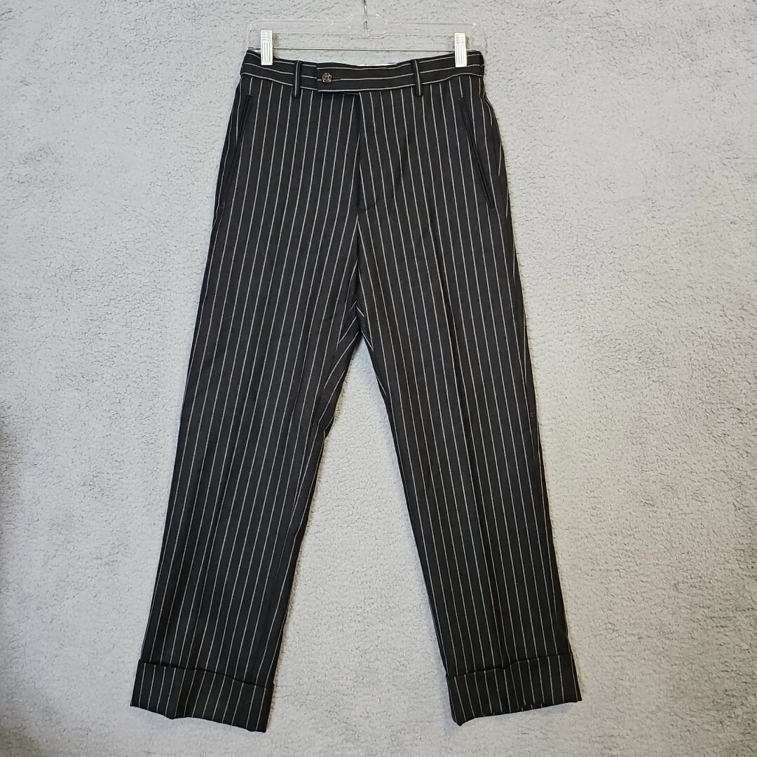 Pantalon femme vintage GUCCI large jambe droite menotté mesure 27x28 rayé 