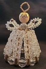 Vintage Beaded Angel Christmas Ornament Safety Pins 3 1/2 Inch