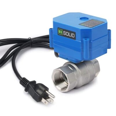 U. S. Solid Motorized Ball Valve w/ US Plug 1in SS AC 110V NC Auto Return