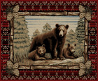 Grizzly Gap Area Rug Runner Lodge Cabin Mama Bear Cub Paw Brown Red Matching Set
