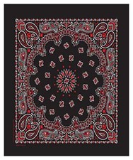 Bandana, Black, Red  White Paisley, 100 Cotton, USA Made Bandanna