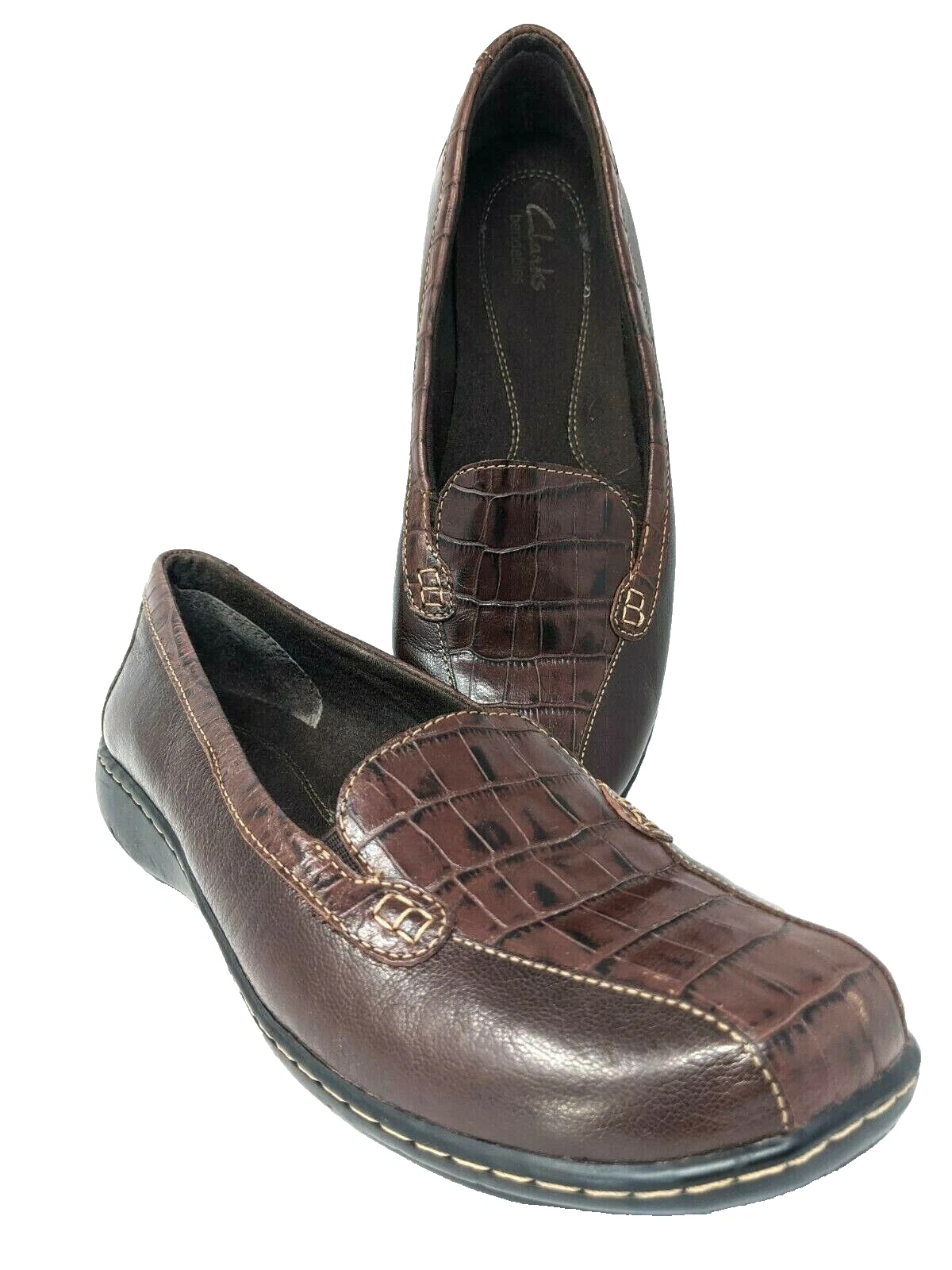 Mocassini Clarks BAYOU Croc Toe donna 9 5 m pelle marrone slip on comodi ballerine