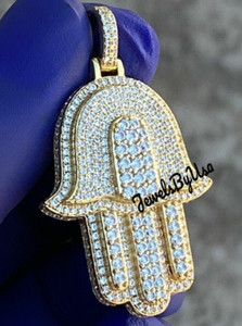 Authentic Radiant Hamsa Hand Of Protection 3Ct Moissanite Gold- Plated Talisman