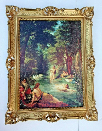 Mujeres en Río Bañando Mujeres con Marco Cuadro Histórico 90x70 Impresión Artística - Imagen 3 de 7